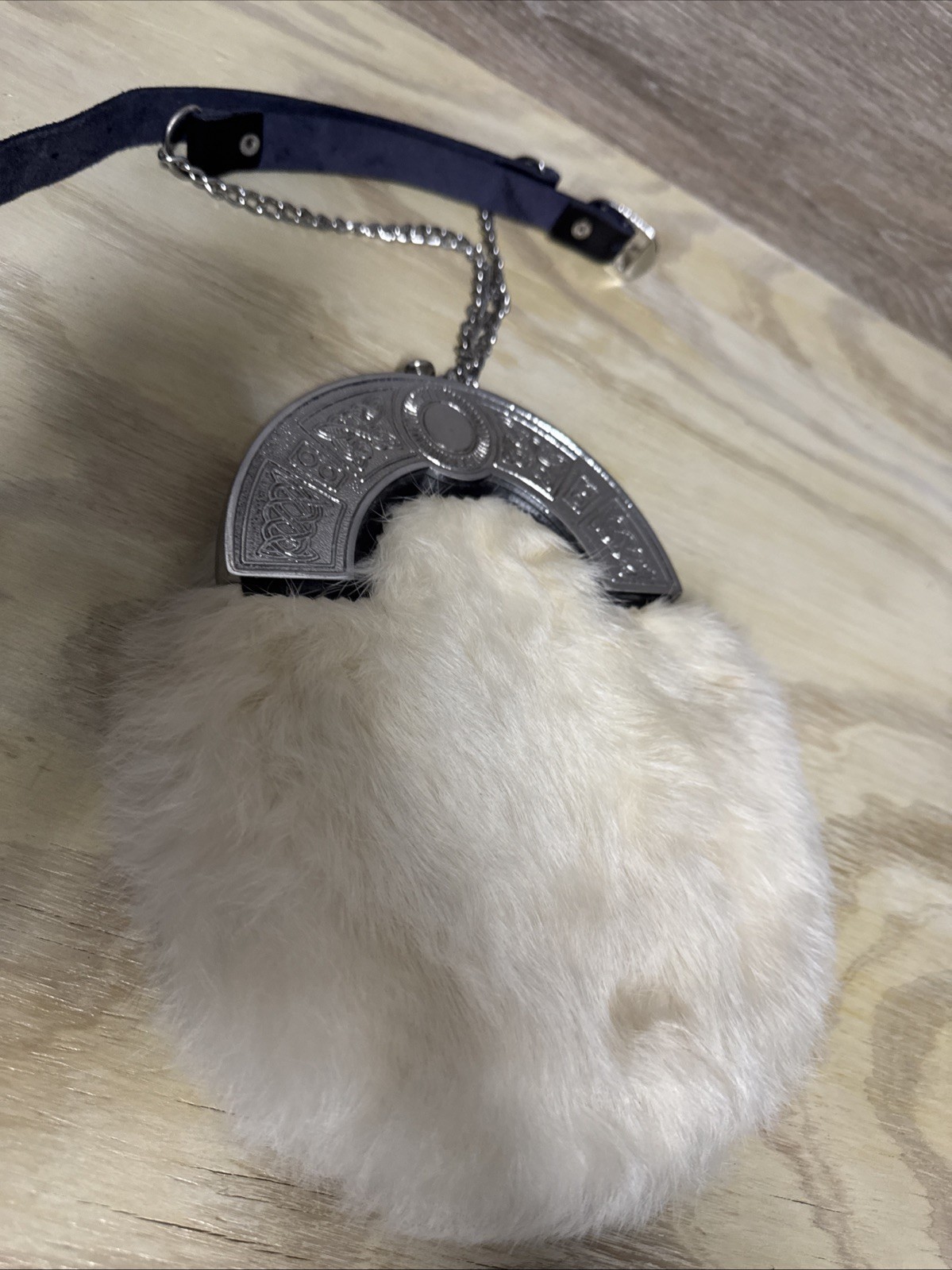 Men’s Scottish White Fur Sporran 0 Tassels With Chain Belt Leather vintage