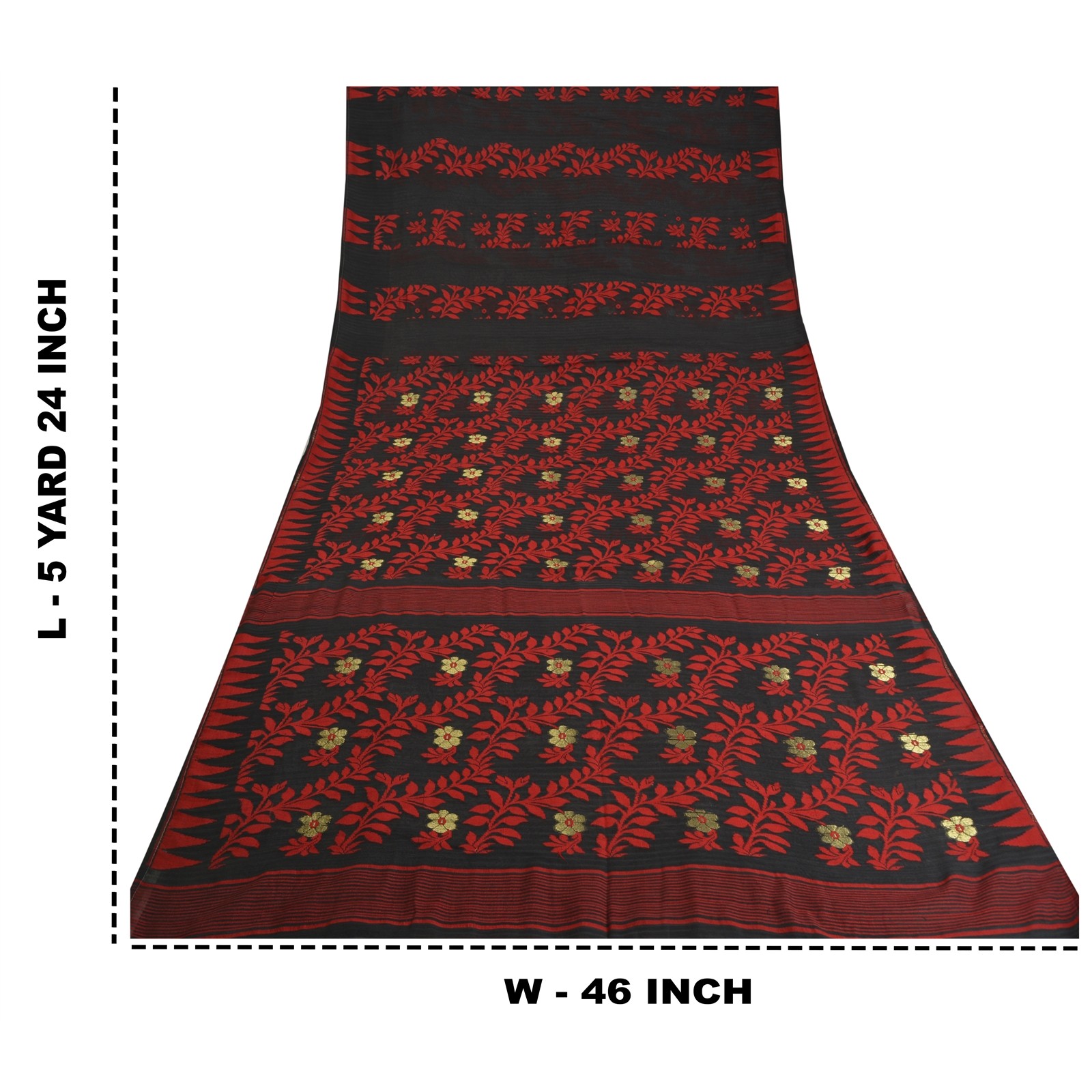 Sanskriti Vintage Black Indian Sarees Blend Silk Hand-Woven Sari 5 Yd Fabric