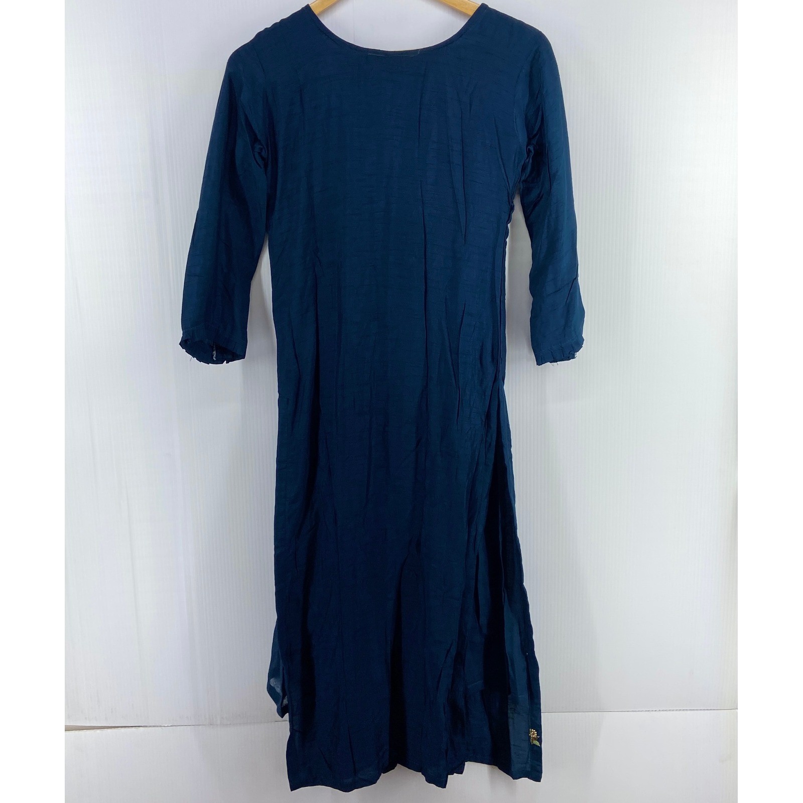 Pri Collection Dark Teal Embroidered Gold Beaded Flower Kurti Kurta Medium NWT