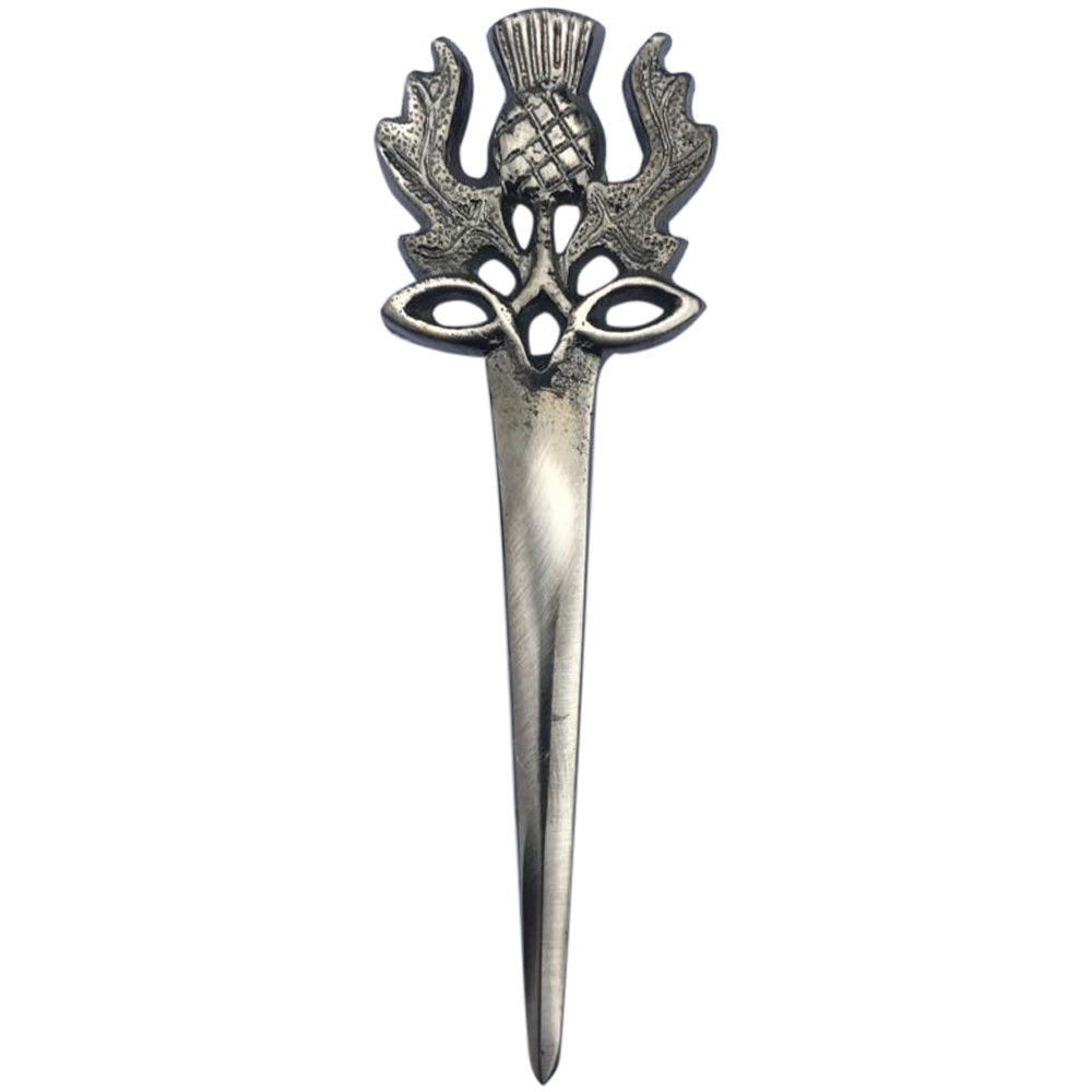 Scottish Highland Thistle Hilt Kilt Pin In Silver Antique Finish 4″ Kilt Pin