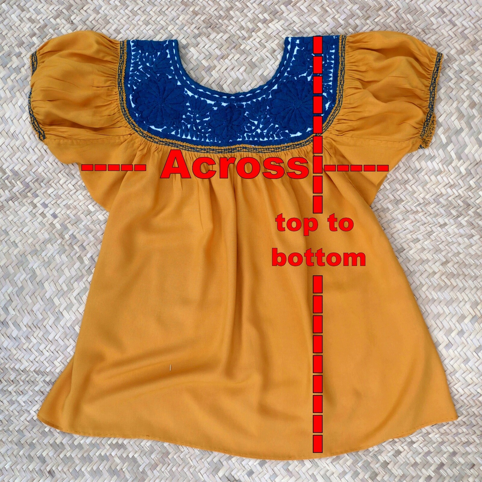 Sm Peasant Blouse Hand Embroidery Blue & White Rayon Fabric Mayan Chiapas Mexico