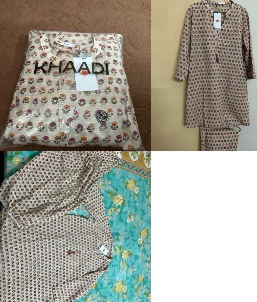 Khaadi Beige Cotton Pakistani Salwar Kameez Set Women Size M