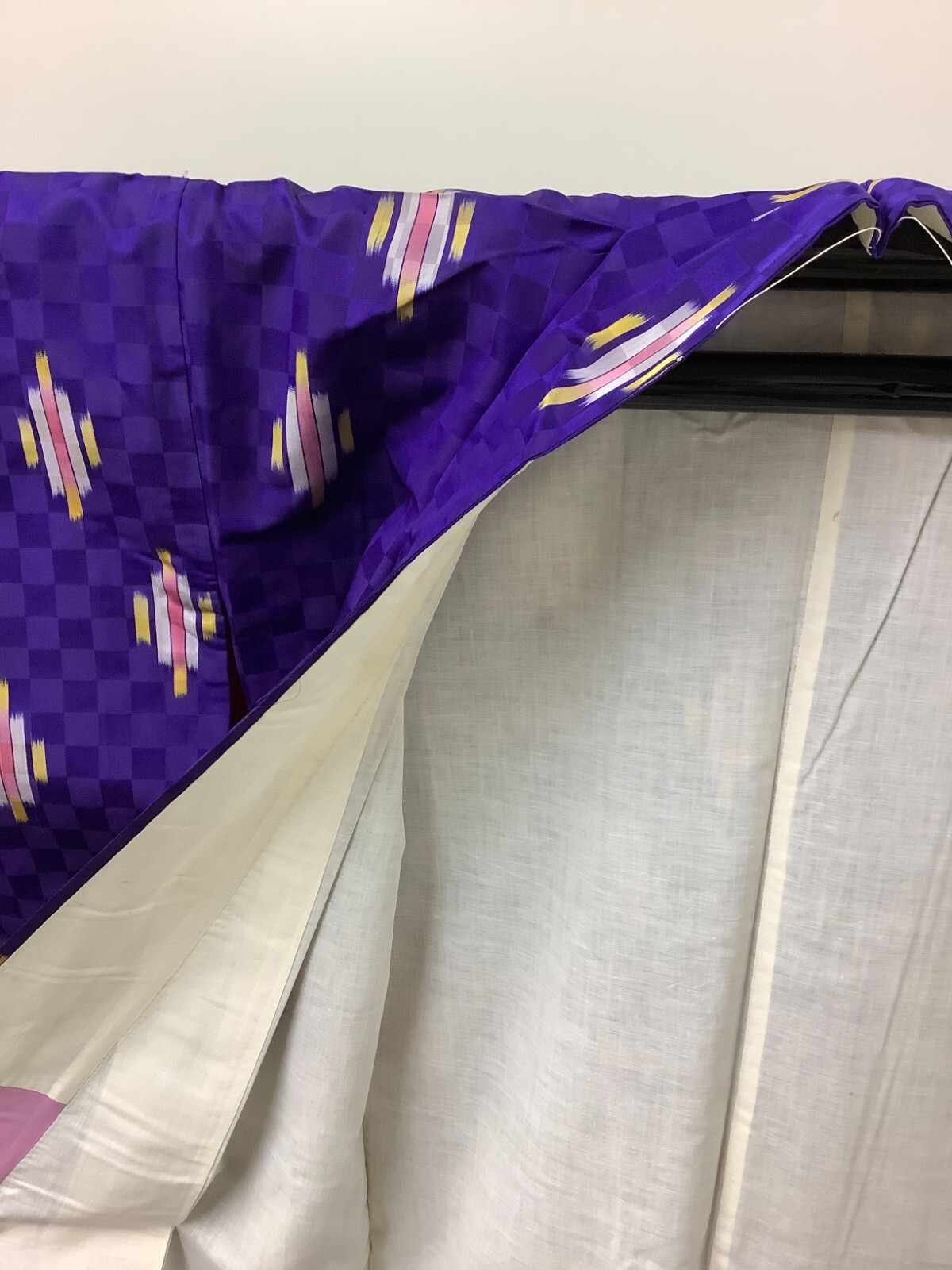 Japanese Vintage Kimono polyester blue purple tradition Height 59.84inch