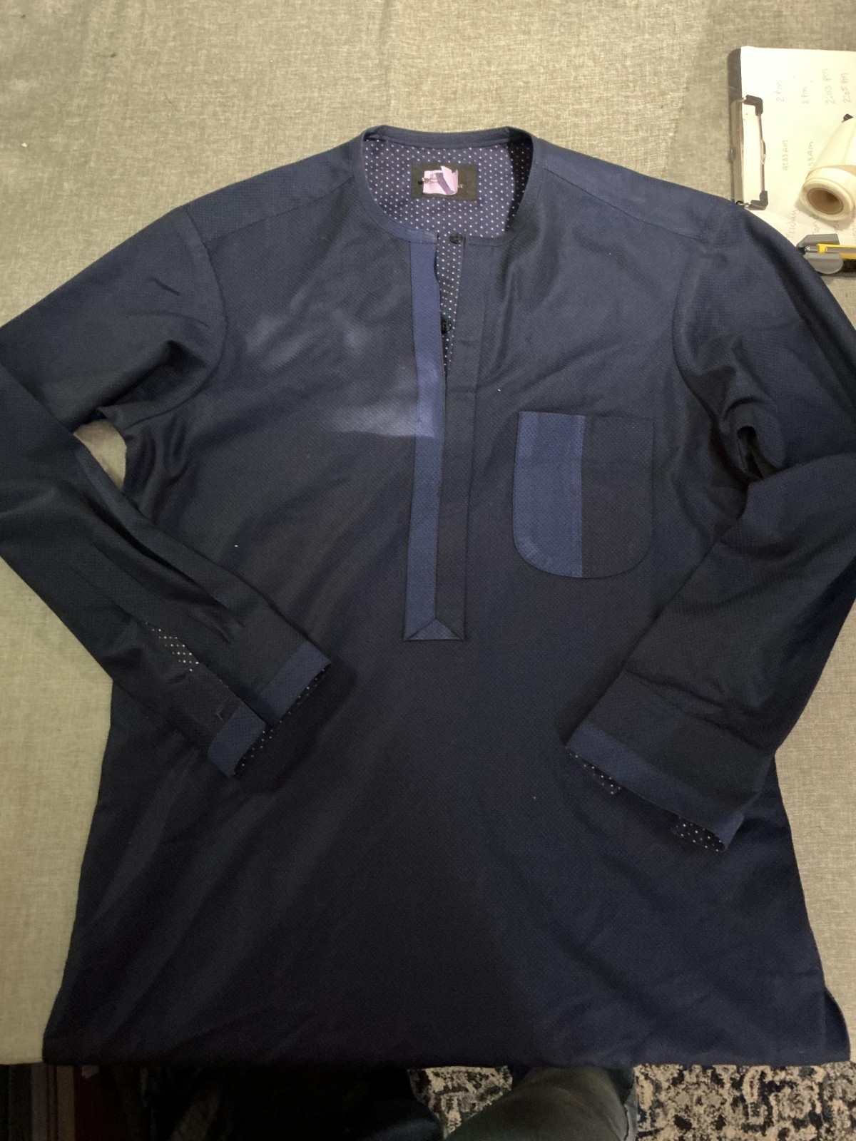 Men’s African Senator Tunic Shirt Lot 2 Pack Red Black Trim & Navy Blue Tunic