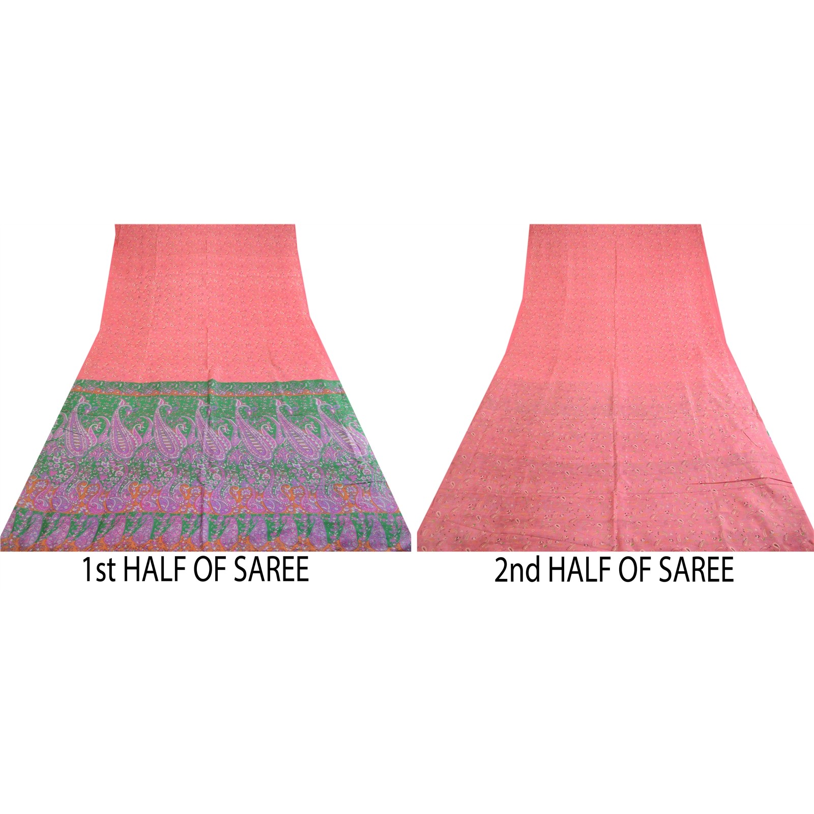 Sanskriti Vintage Sarees Pink Floral Printed Pure Silk Sari Soft 6Ydcraft Fabric