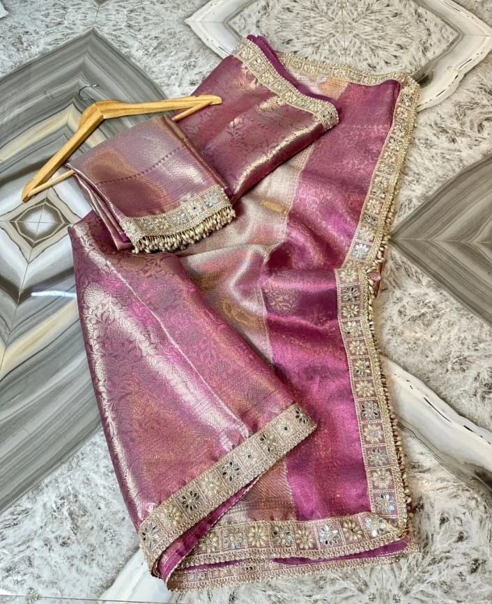 Soft Kanjivaram Tissue Silk Saree Designer Lace Border Rich Woven Partywear