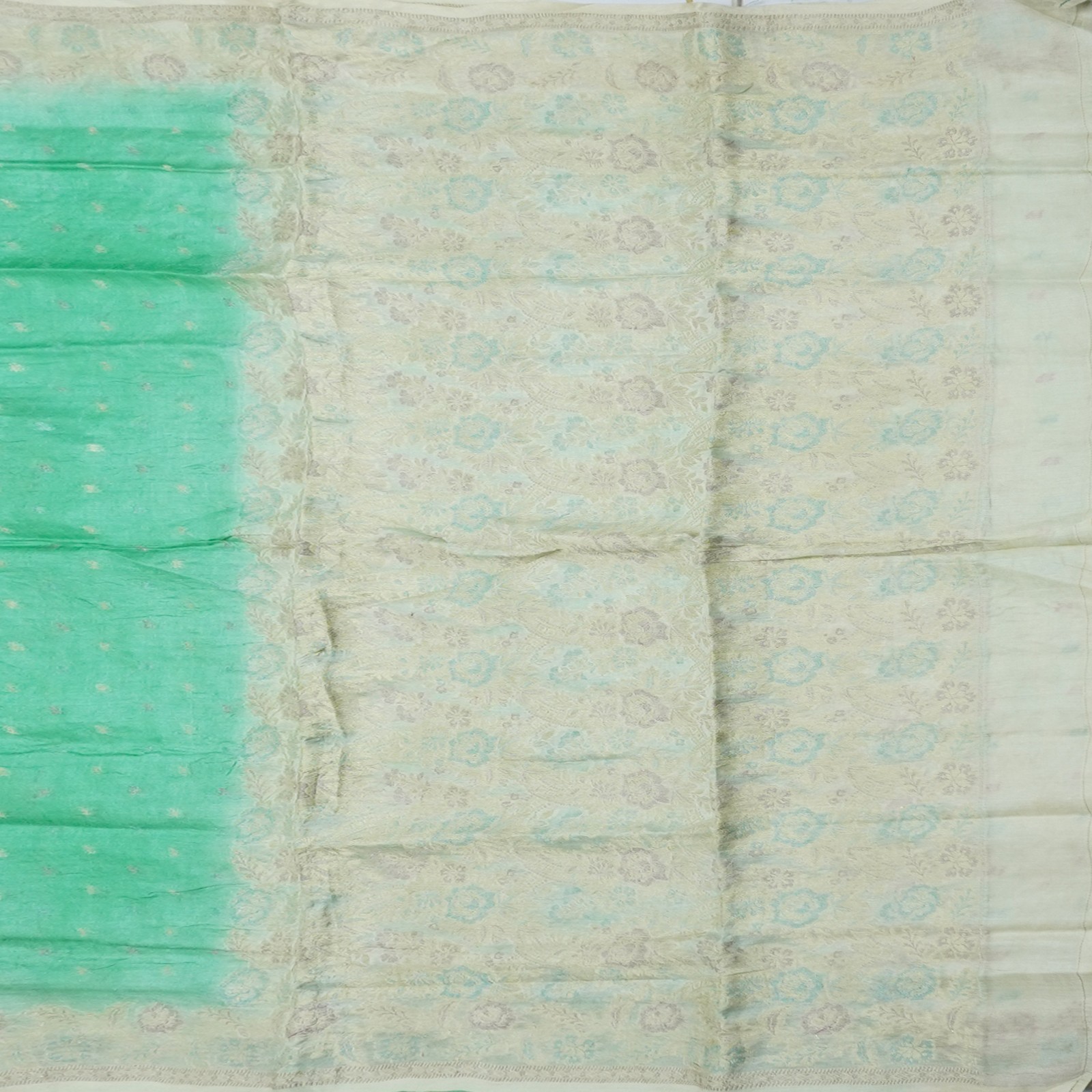 Namaste Vintage Green Sarees 100% Pure Silk Woven Indian Sari 5YD Craft Fabric