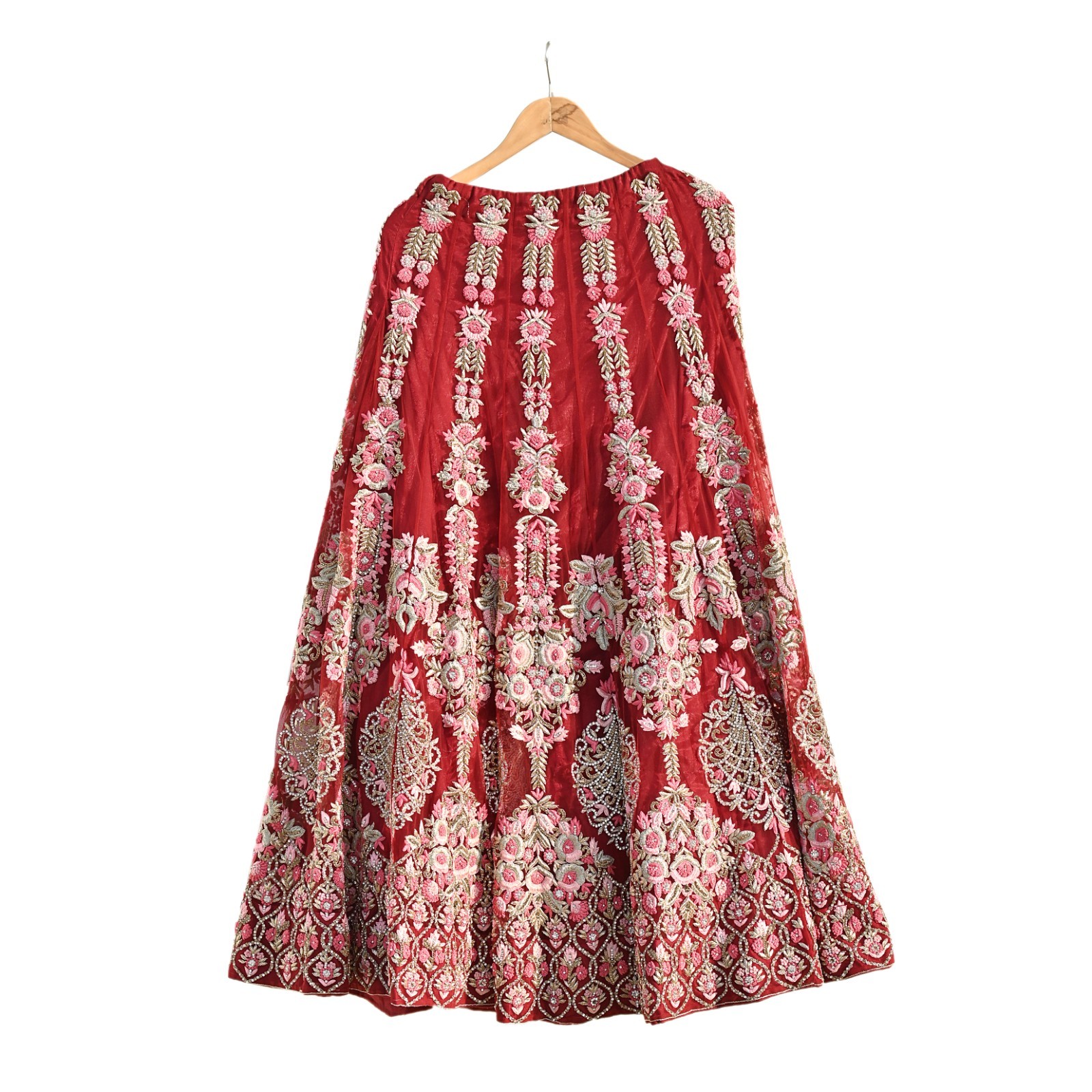 Indian Heavy Wedding Red Net/Mesh Hand Embroidered Lehenga 3pcs Designer Set