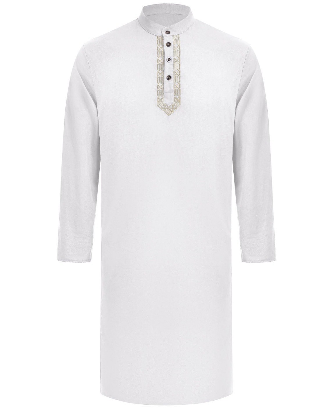 Men’s White Embroidered Thobe Abaya Kaftan Islamic Eid Robe Size S NWT