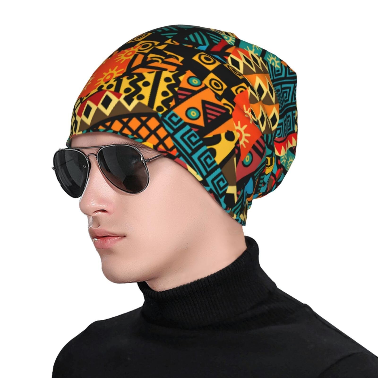 African Beanie Hat for Women Men Fashion African Ethnic Tribal Style Print Kn…