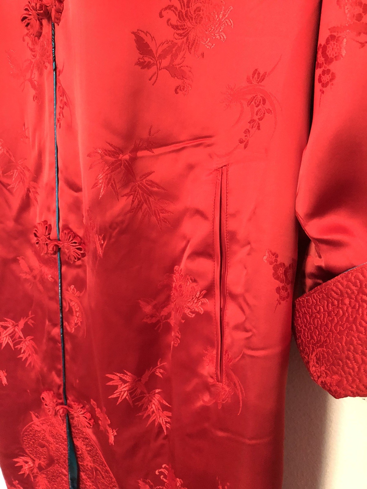 Vtg Peony Brand Chinese Kimono Size 38 Women’s S-M Reversible Blue Or Red FLAWED