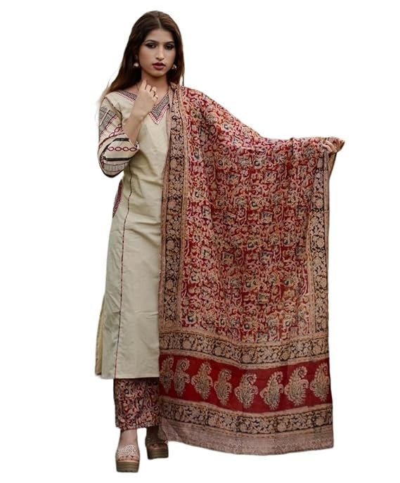 Women Rayon Beige Printed Indian Kurta With Pant & Dupatta ,Casual Salwar Kameez
