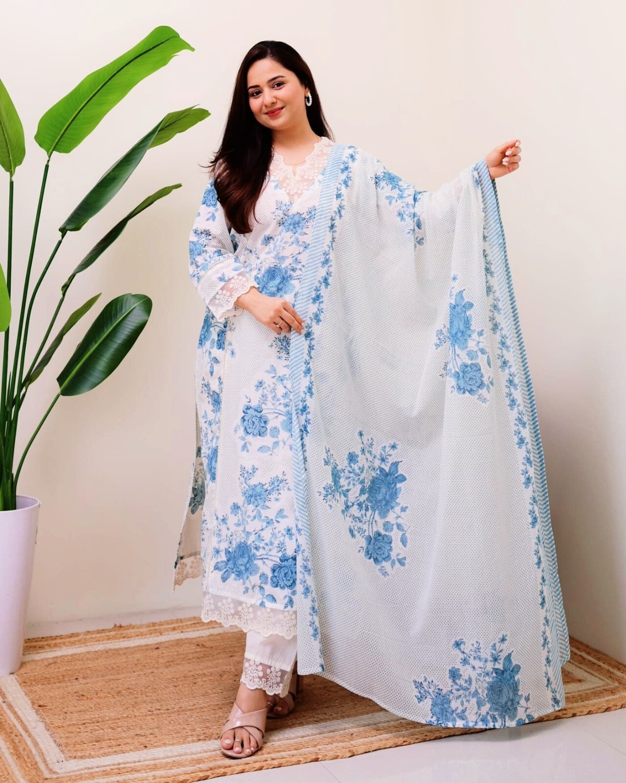 Straight Stitched Kurta Pant With Designer Dupatta Set Gift For Her Salwar Suit