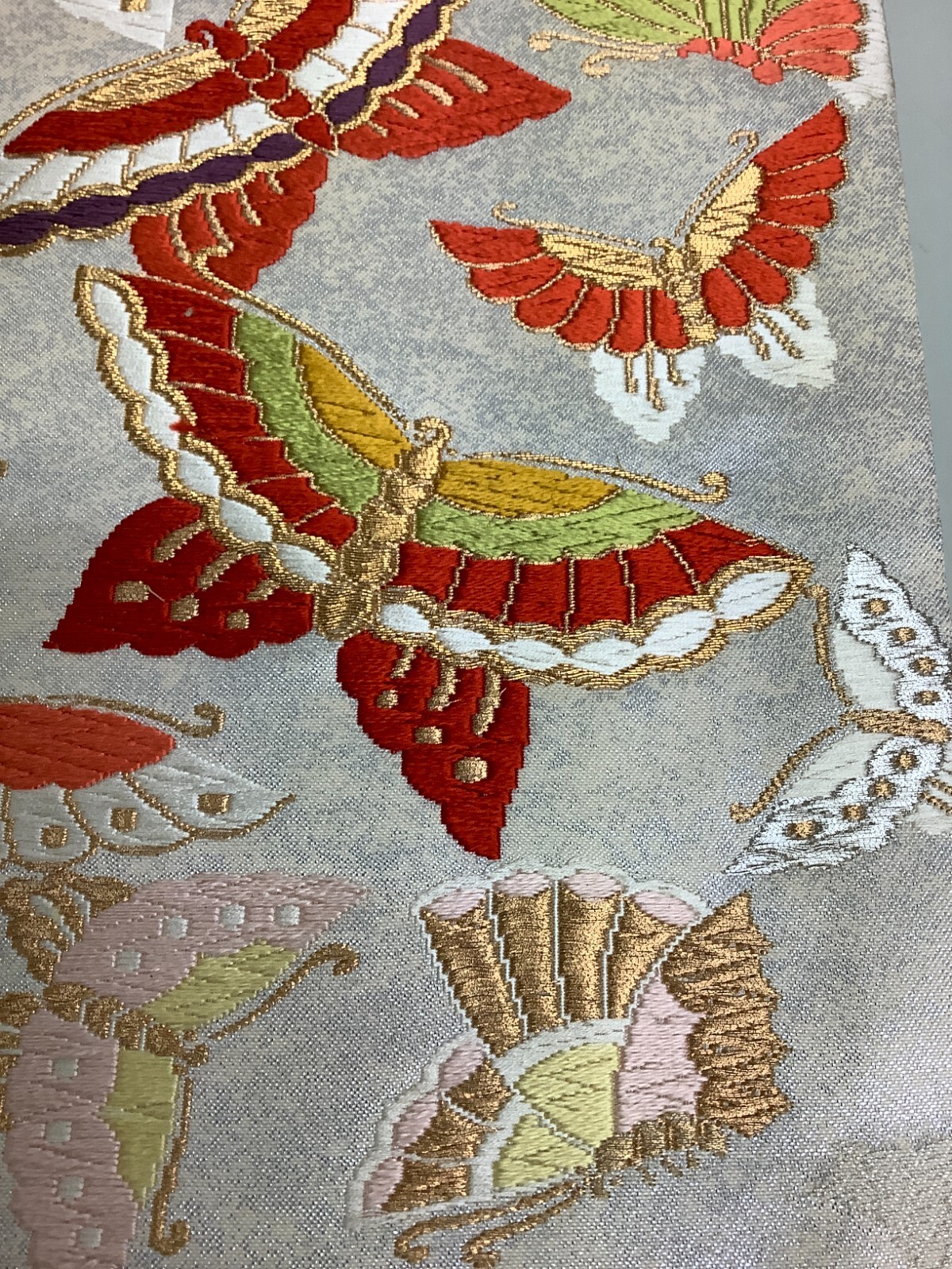 Japanese Vintage Kimono Nagoya Obi pure silk silver embroidery 140×11.8inch