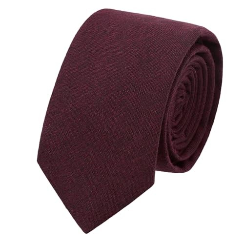 Cotton Tie 2.56” Skinny Ties for Men, Solid Color Neckties for Wine Red