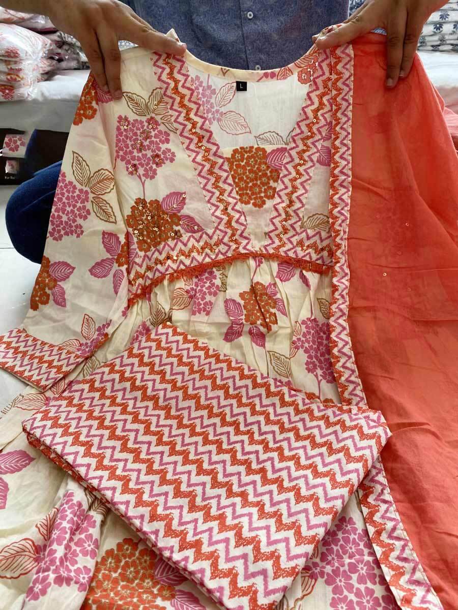 INDIAN PARTY WEAR PRINT WITH EMBROIDERY WORK TOP BOTTOM WITH DUPATTA