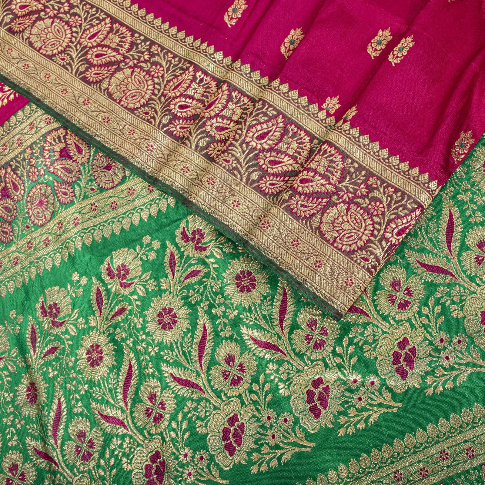 Sanskriti Vintage Pink Pure Satin Saree Banarasi Brocade Meenakari 5 Yard Sari