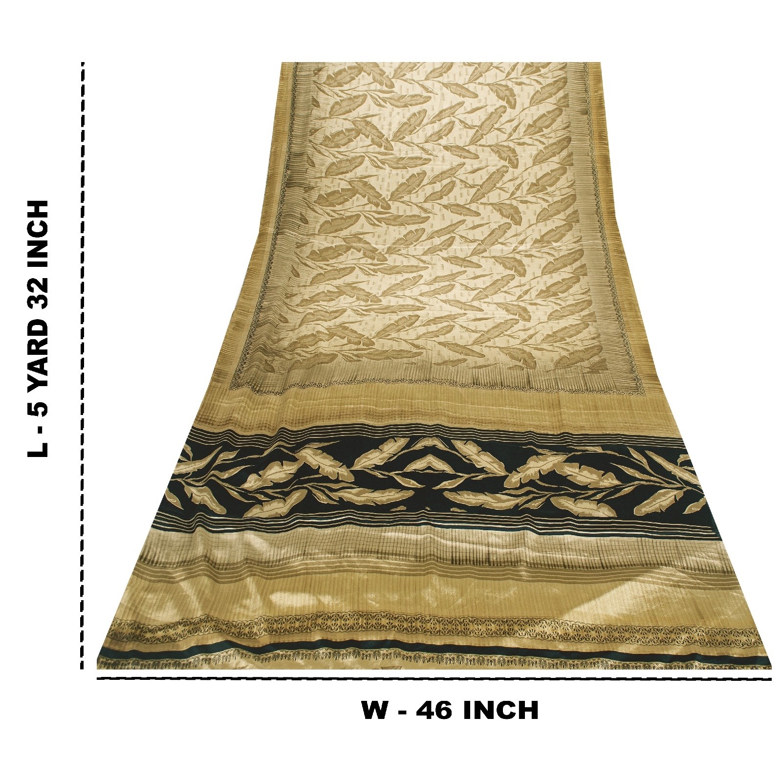Sanskriti Vintage Sarees Brownish Golden Moss Crepe Leaf Print 5+Yd Quiltingsari