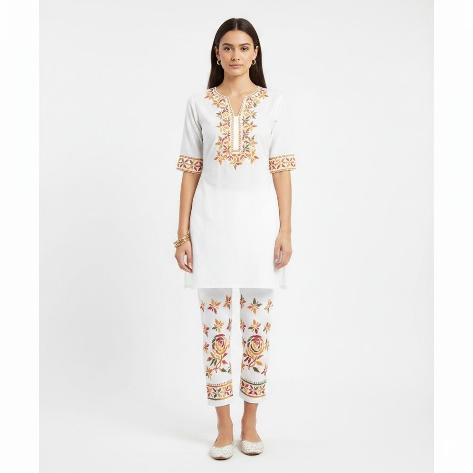 New White multi color embroidered ankle pants with drawstring Size Small