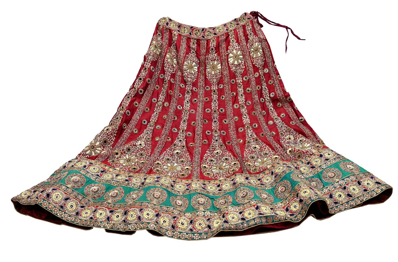Vintage Heavy Maroon chanderi Silk Hand Embroidered Skirt By Designer Sabyasachi