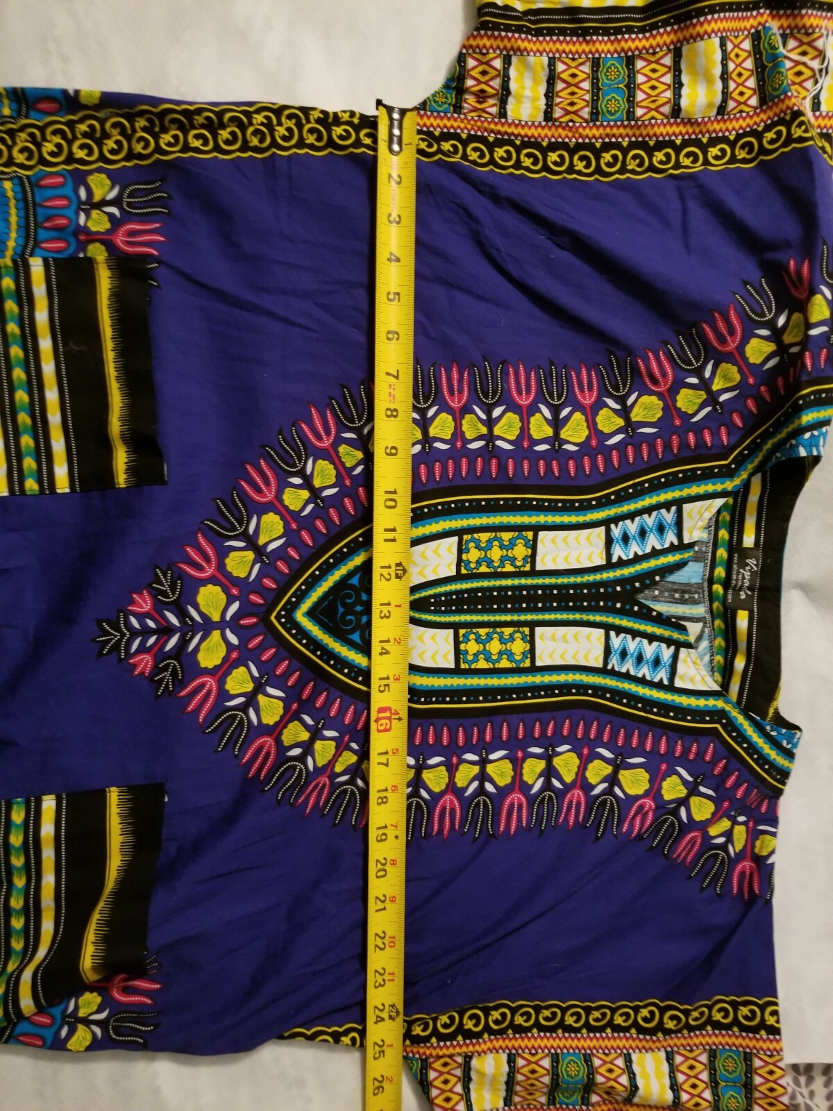 Unisex Blue African Dashiki Top. Multi Color. Short Sleeve. 100% Cotton