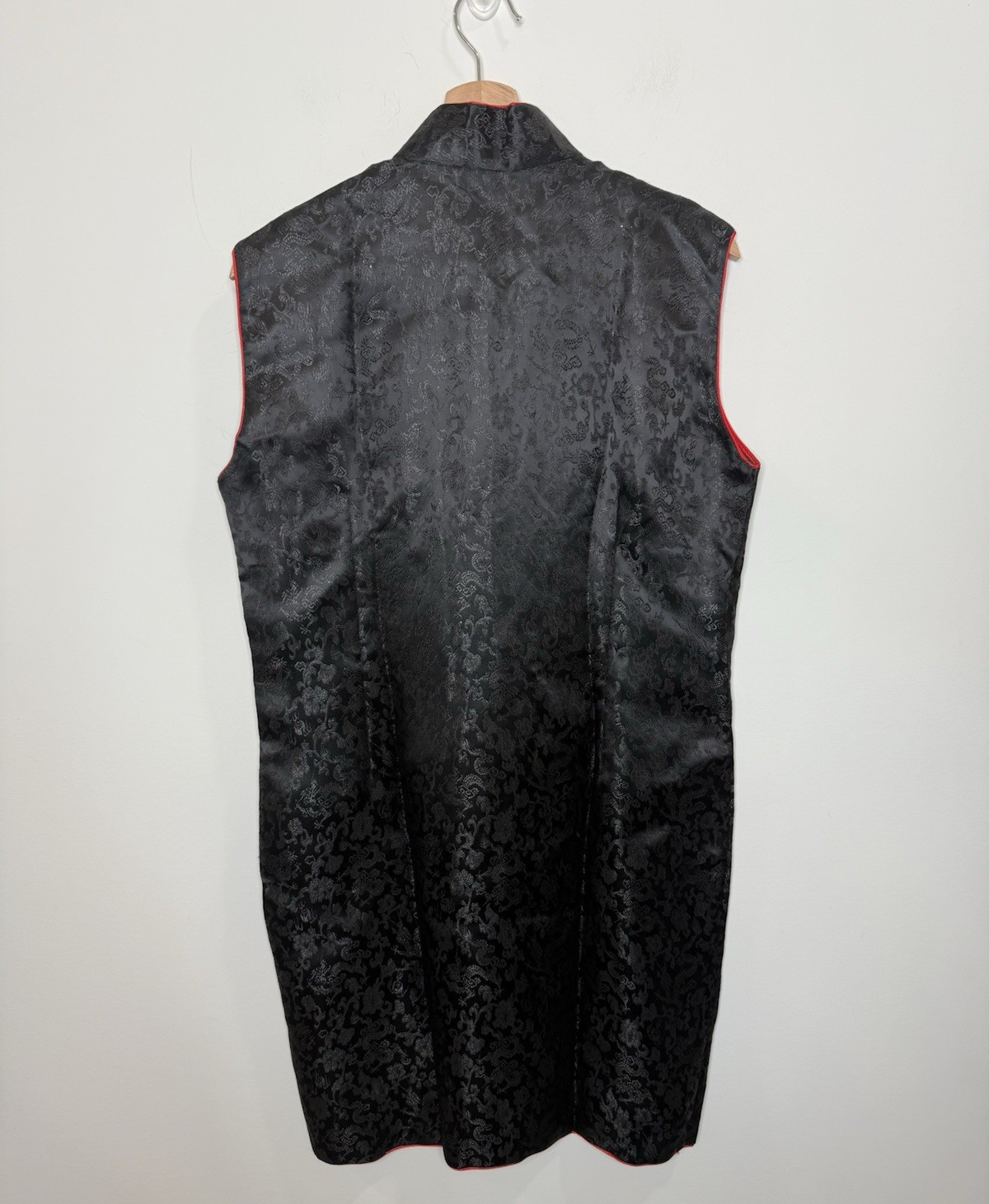 Asian Traditional Sheath Dress 42 10 Black Red Dragon Sleeveless Floral Costume