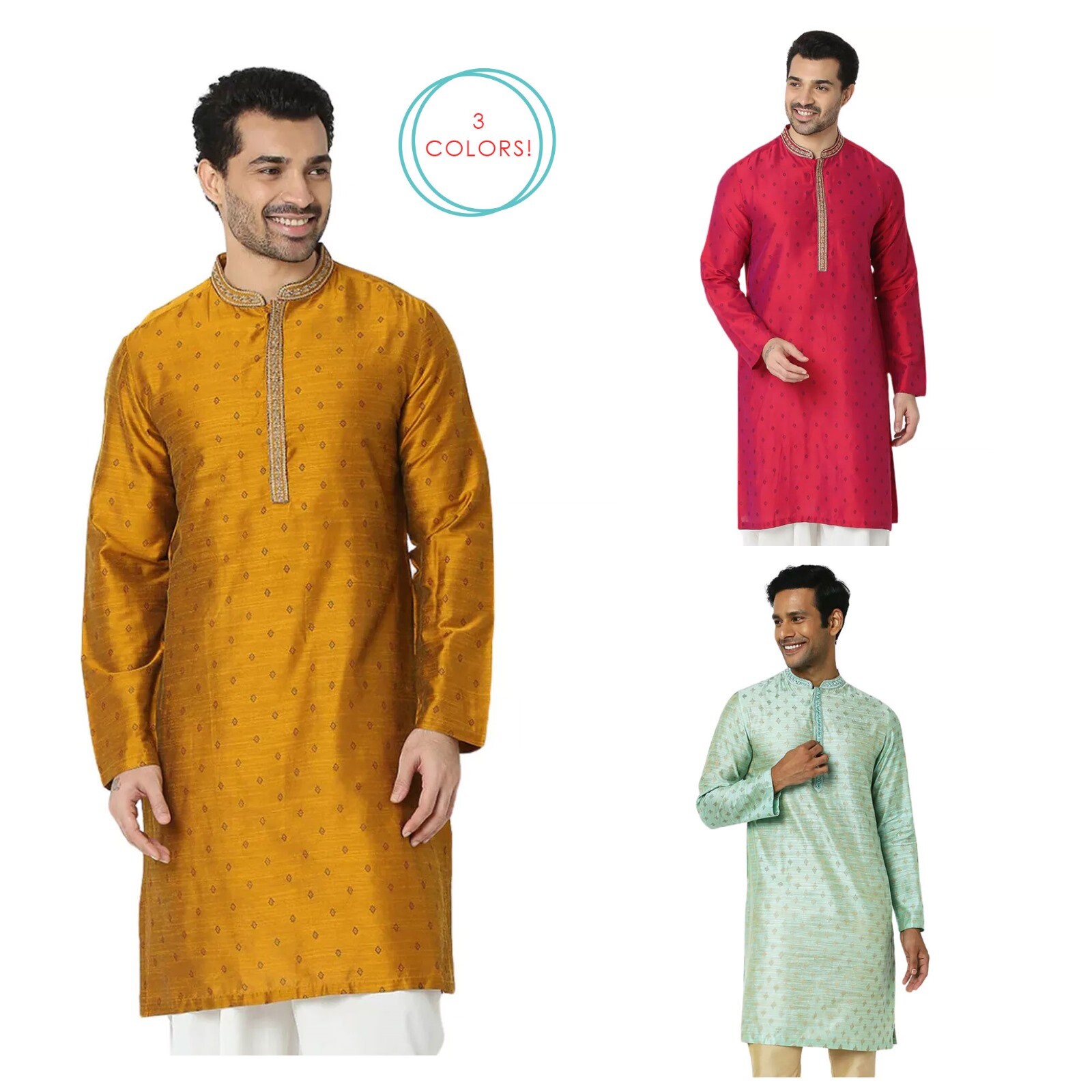 In-Sattva Men’s Embroidered and Patterned Regular Fit Long Kurta Tunic