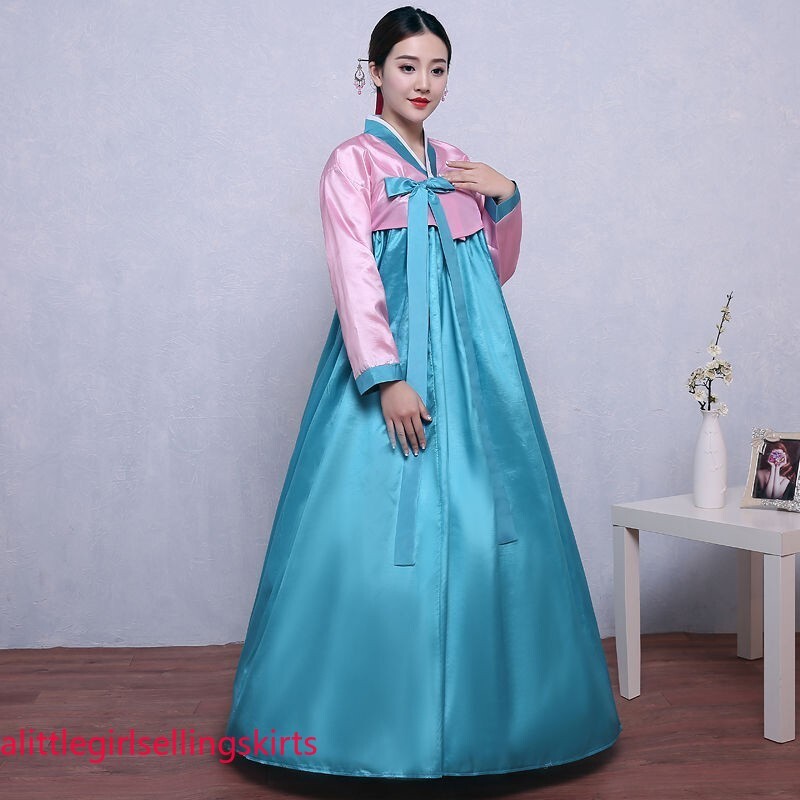 Ethnic Korean Hanbok Modern Women Asian Folk Stage Dance Performance Costume