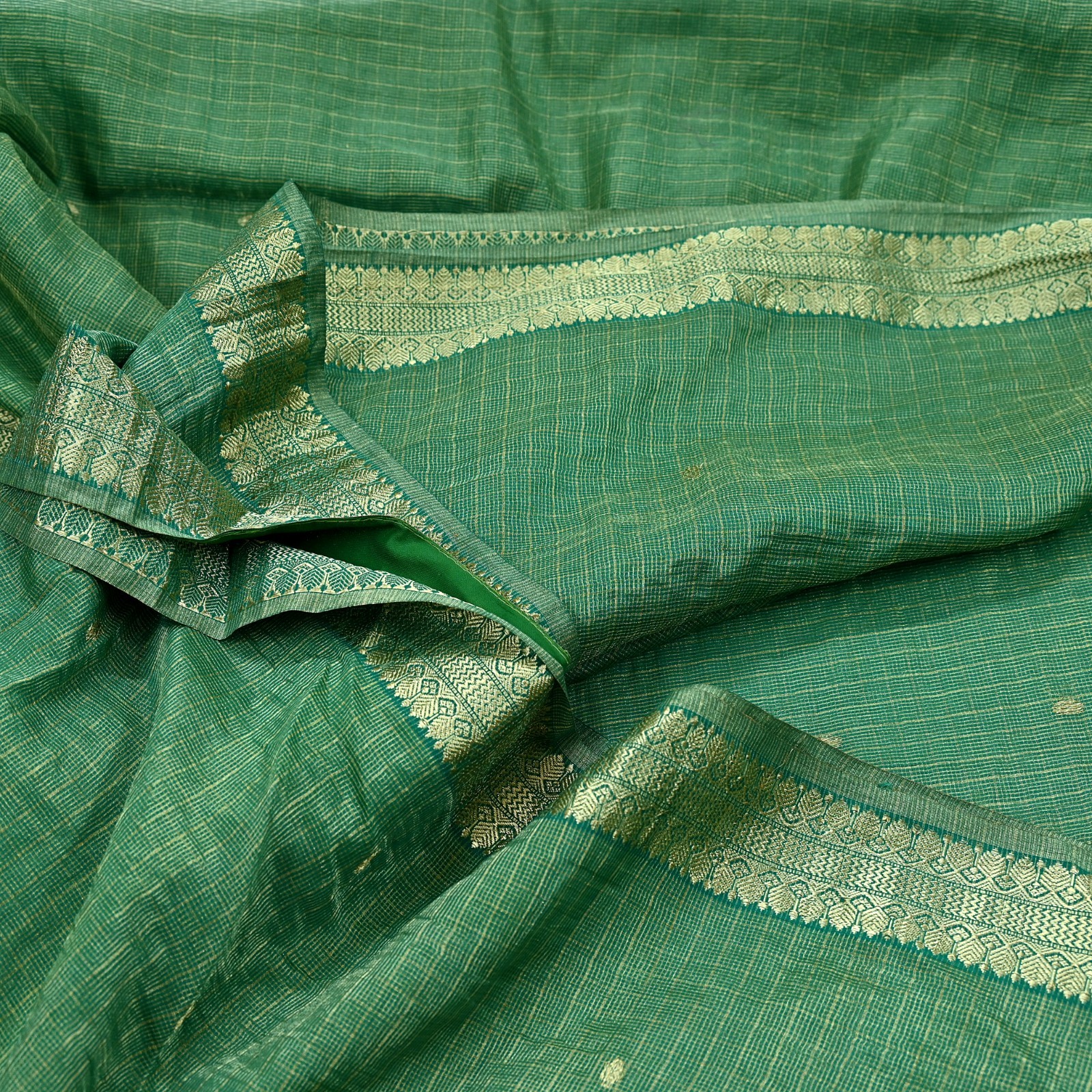 Vintage Heavy Sarees Green 100% Pure Silk Hand Woven Kanjivaram Sari Fabric 5yd
