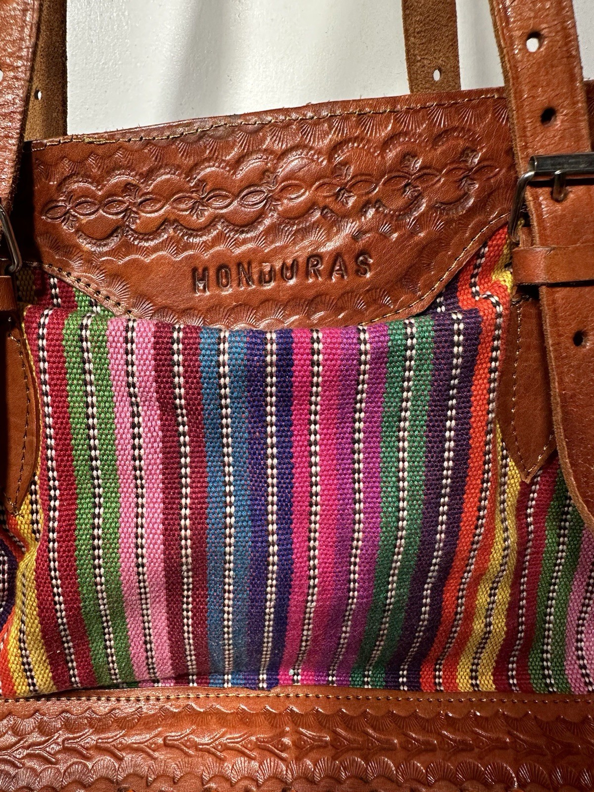 Honduras Handwoven Leather Cotton Multicolor Handbag Brown Latin American