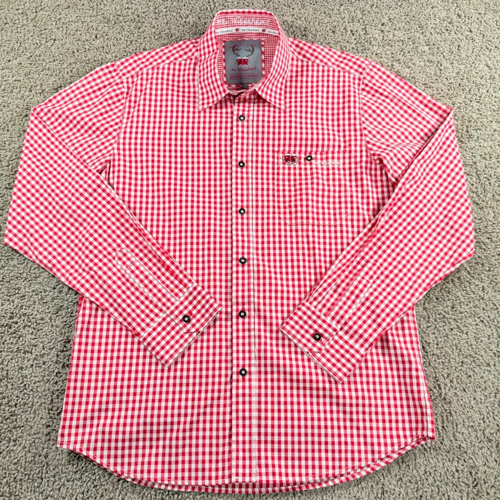 Oktoberfest Mei Wiesnhemd Mens Red Gingham Button Down Shirt Large beer festival