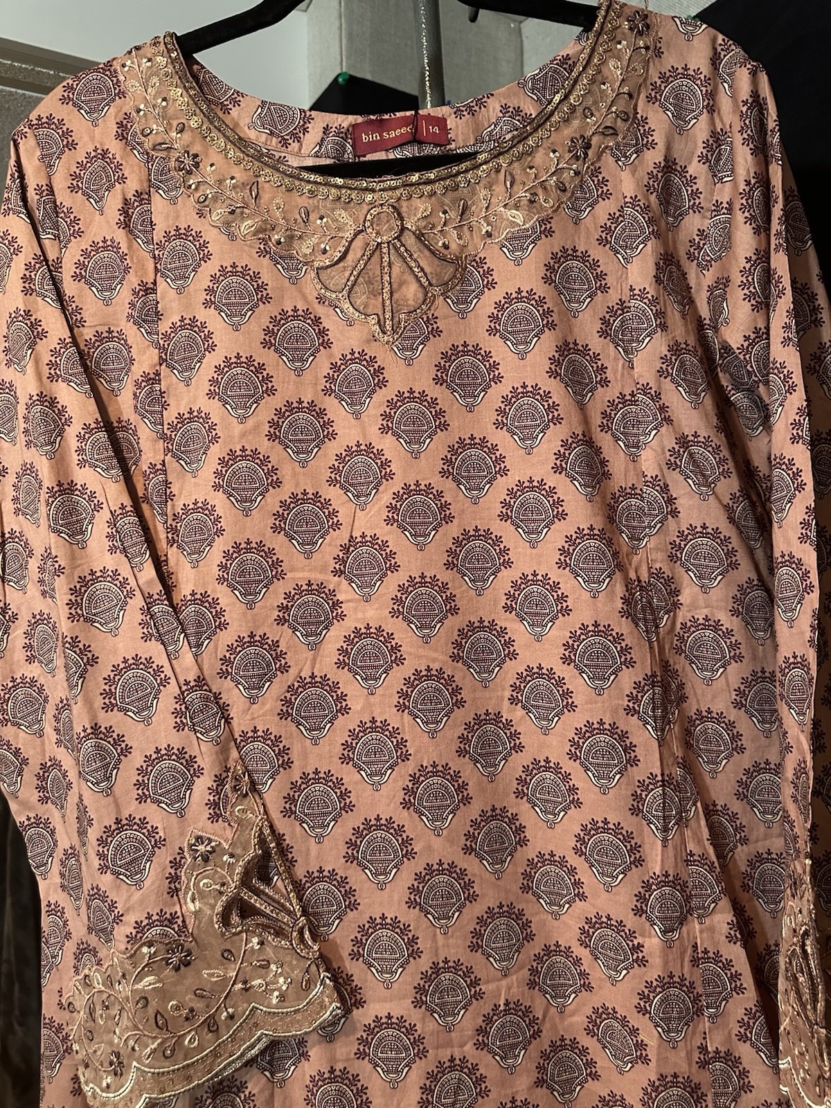 Bin Saeed Lawn Cotton 3 Pc Suit-Premium Cut Work Emb- Aline Style-M & L – $42