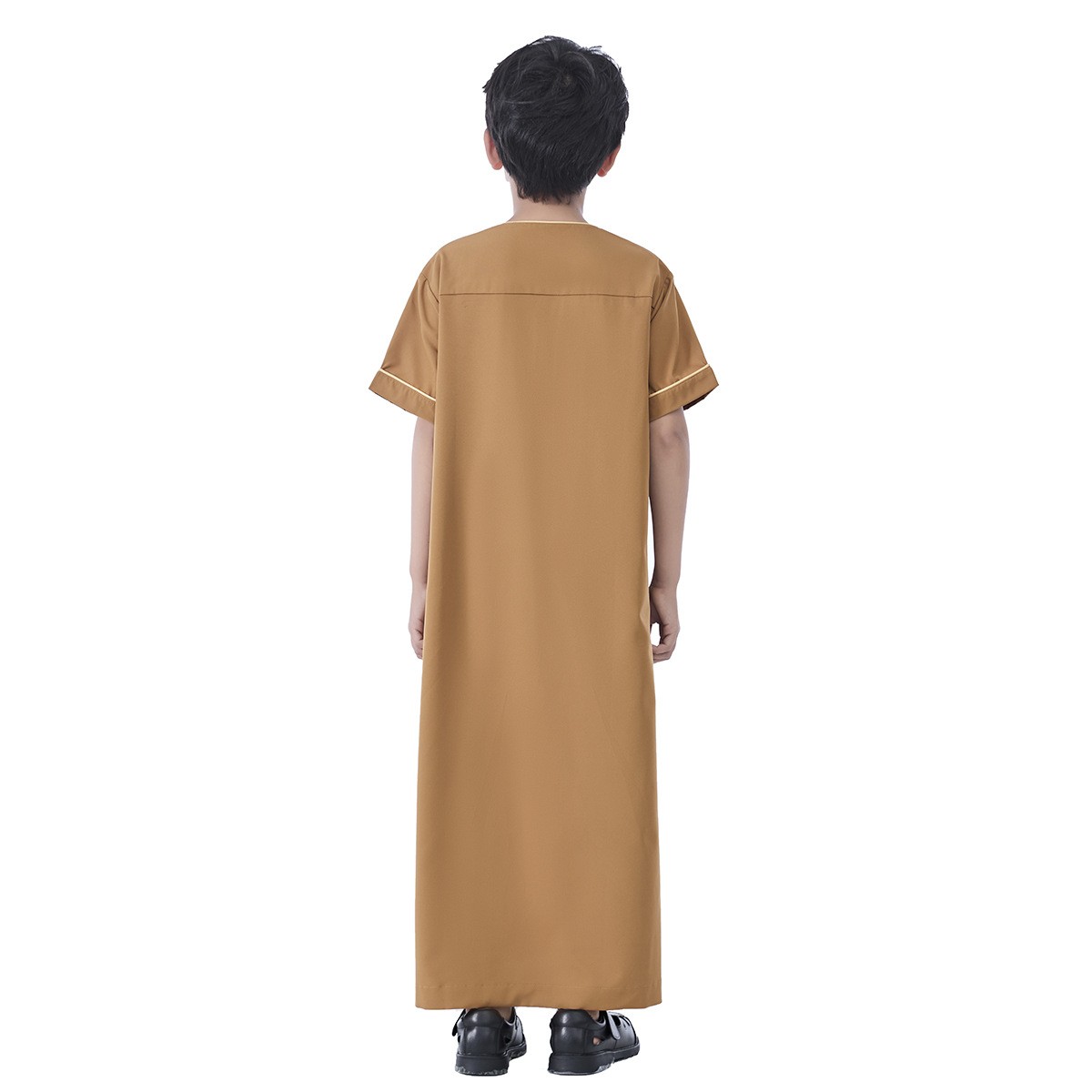 Eid Muslim Boy Robe Fashion Arab Jubba Thobe Short Sleeve Abaya Islamic Clothing