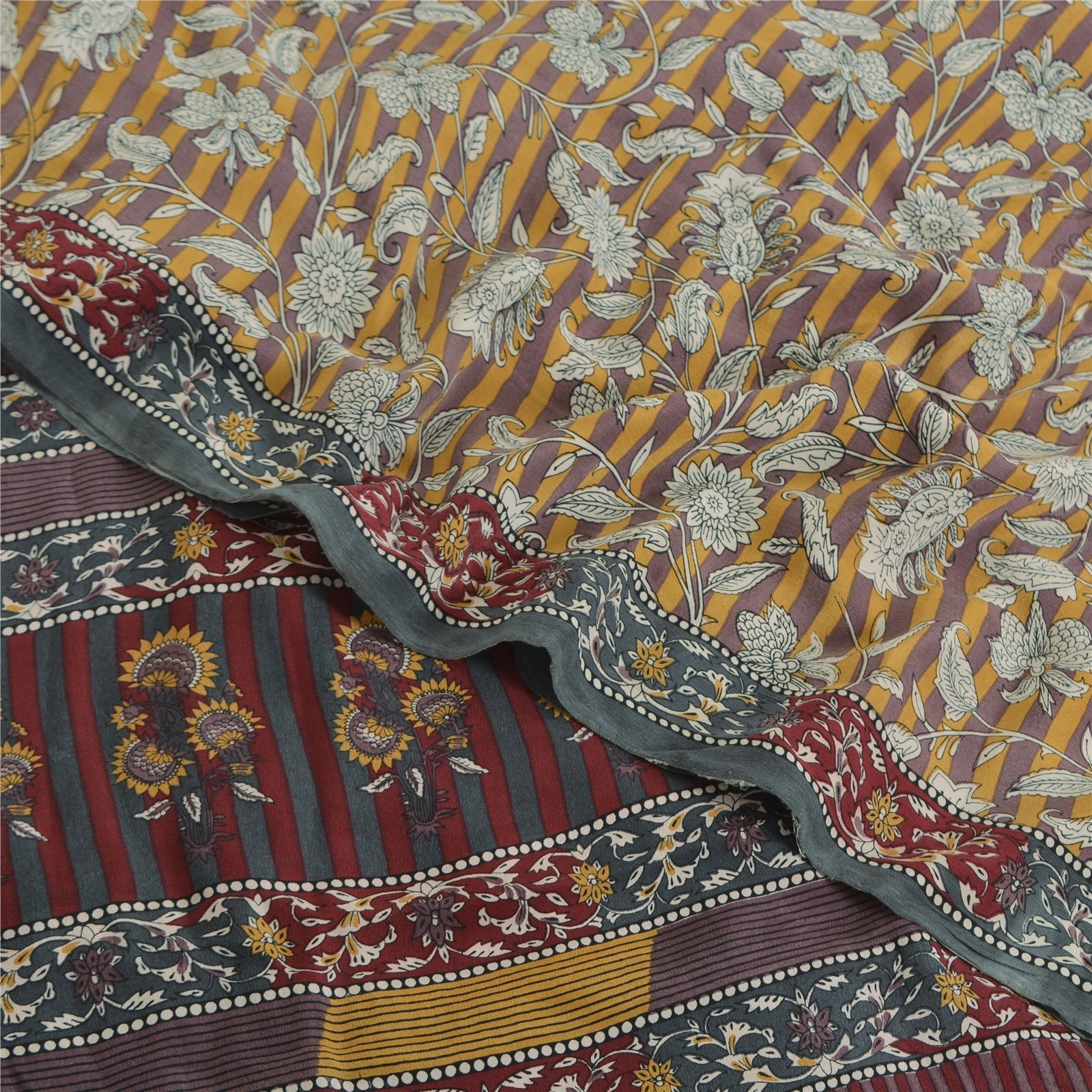 Sanskriti Vintage Multicolor Sarees Pure Crepe Silk Printed Sari Craft Fabric