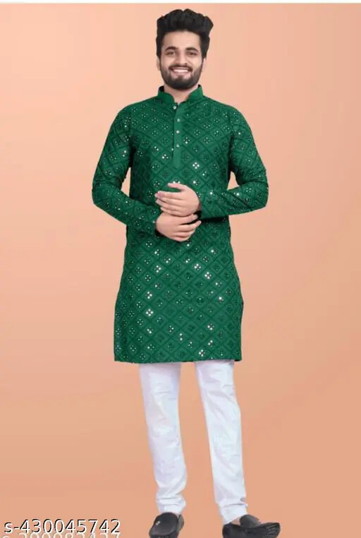 Indian Traditional Men Fastival Mirror Work Kurta Wedding Kurta