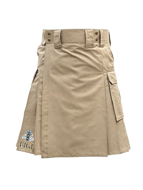 Men’s khaki kilt utility belts with buckle and cargo pocket with Sporran leather