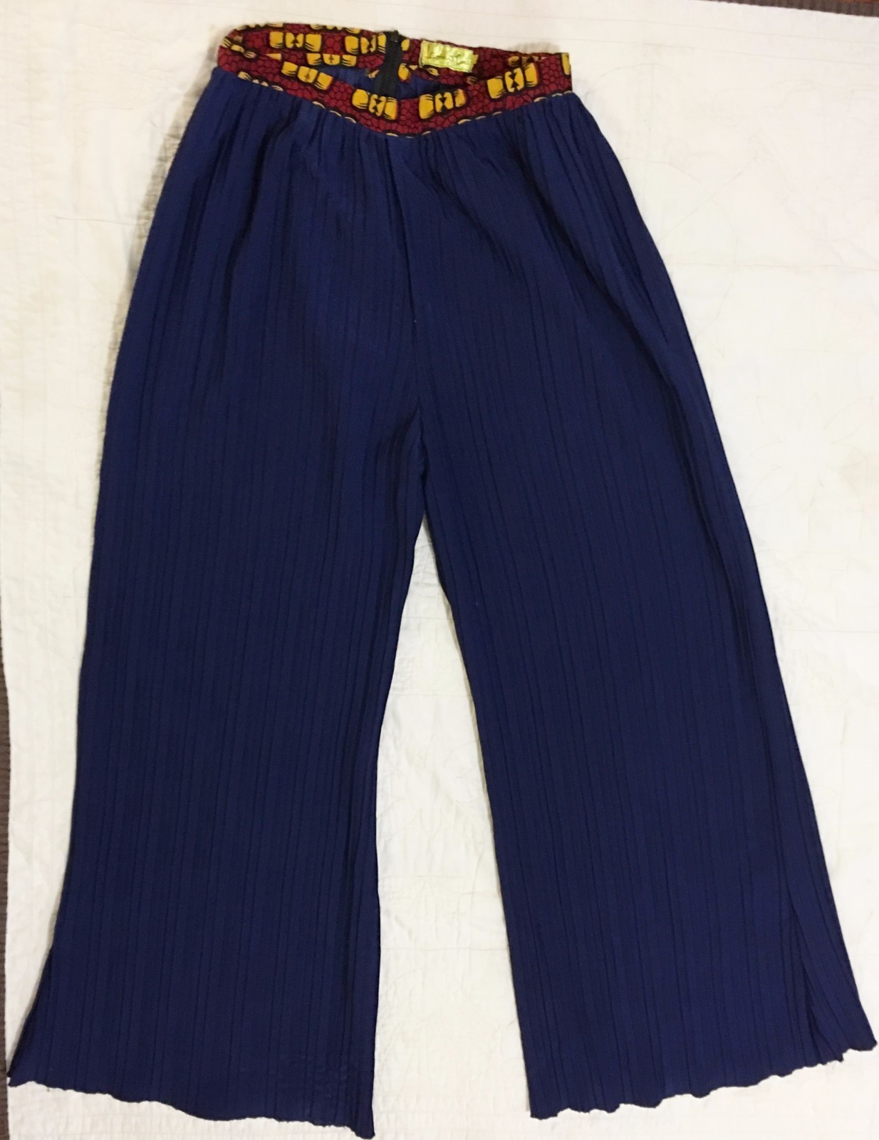 Nigerian African Iconola Xtra Pants Wide Leg Sz 8/10 Navy Blue Accordian Pleats