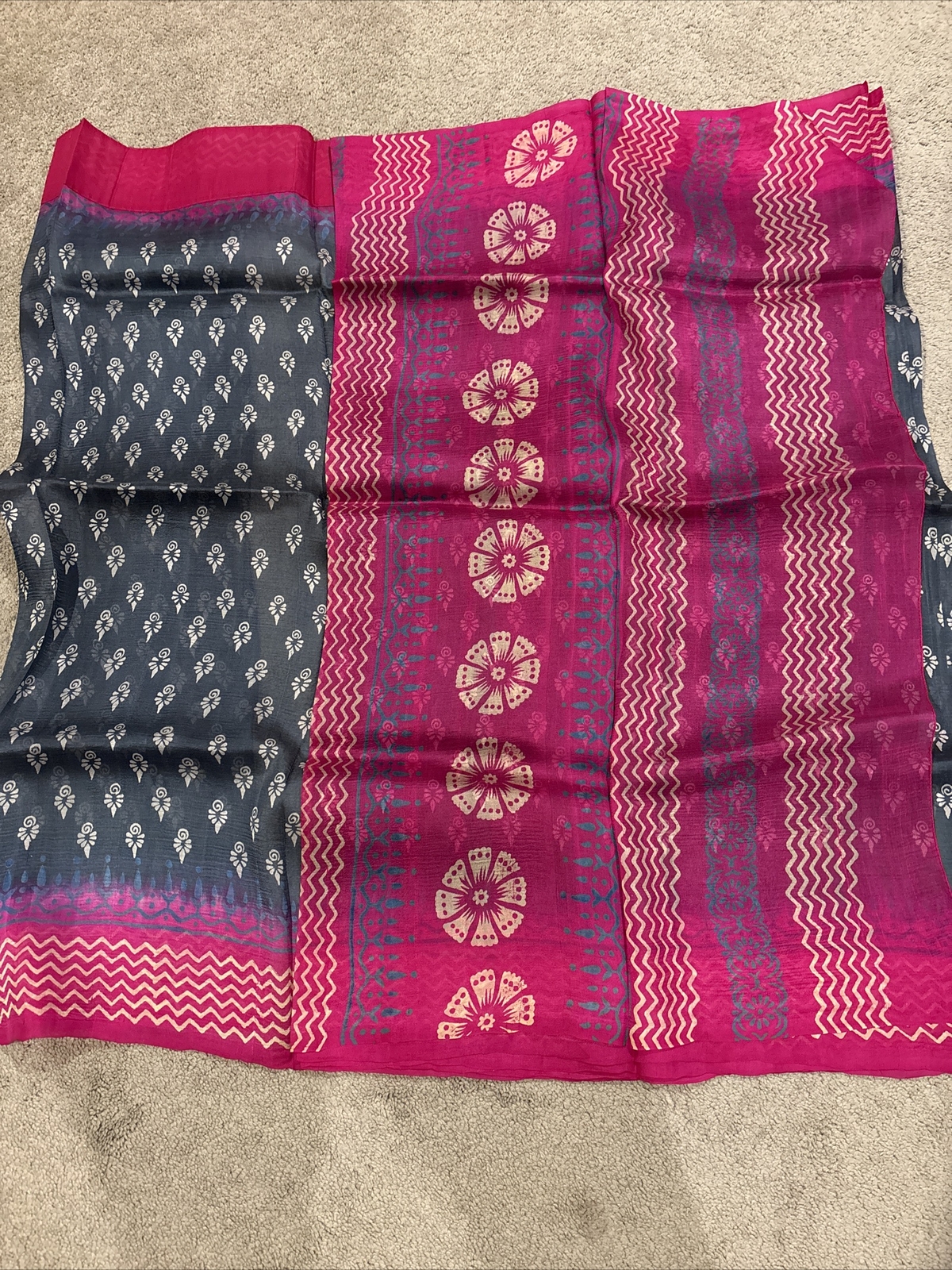 New Indian Women Pure Silk Pink Grey Printed Ethnic Saree Fall Pico Done!