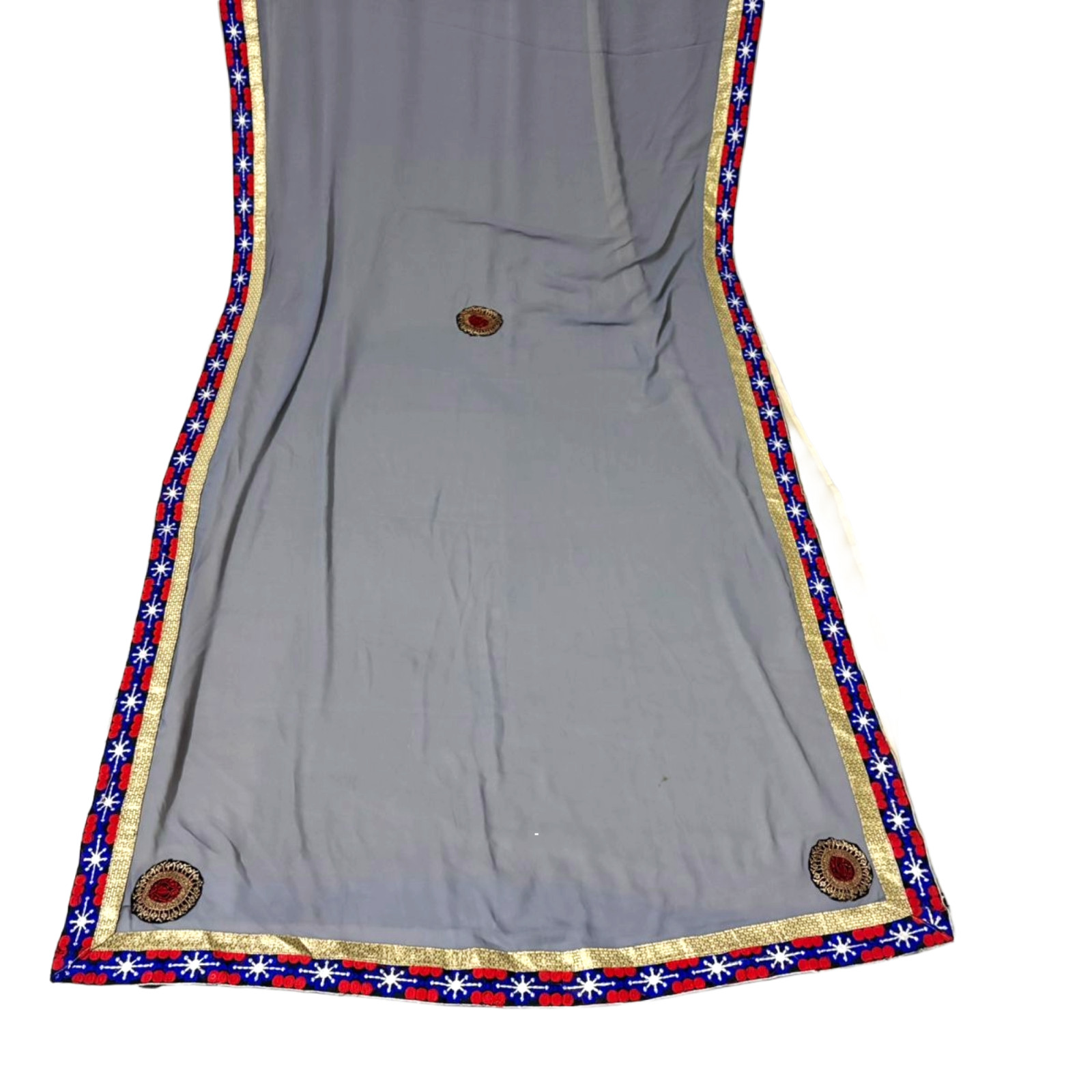 Solid Gray & Beige Dress Indian Vintage Sari Used Crafted Material Scrap Saree