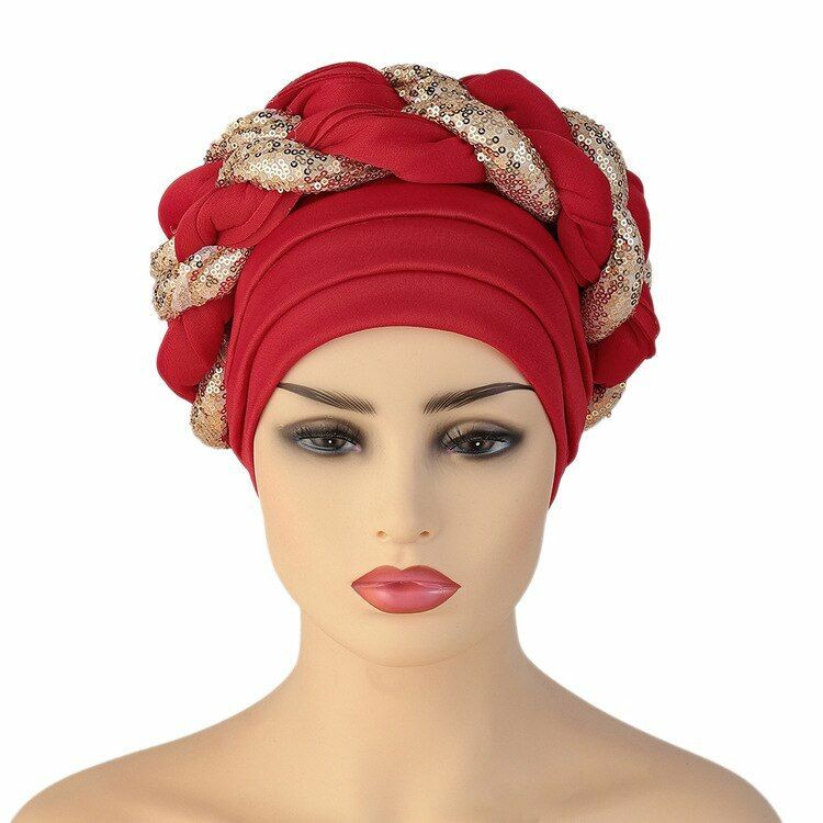 Latest African Sequined Turban Hat Auto Geles Aso Okefor Women Female Head Wraps