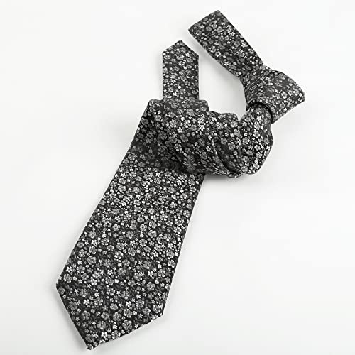 Mens 3.15inches Exquisite Floral Tie with Small Flower A142-black/ Gray