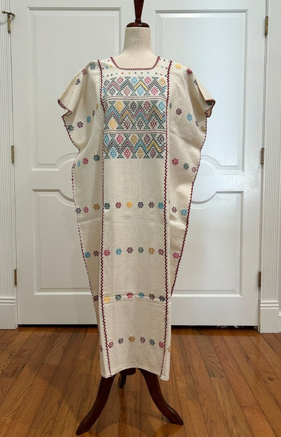 Mexican Women’s Amuzgo Dress Huipil Tunic Flowers Design, Bohemian, Vintage.