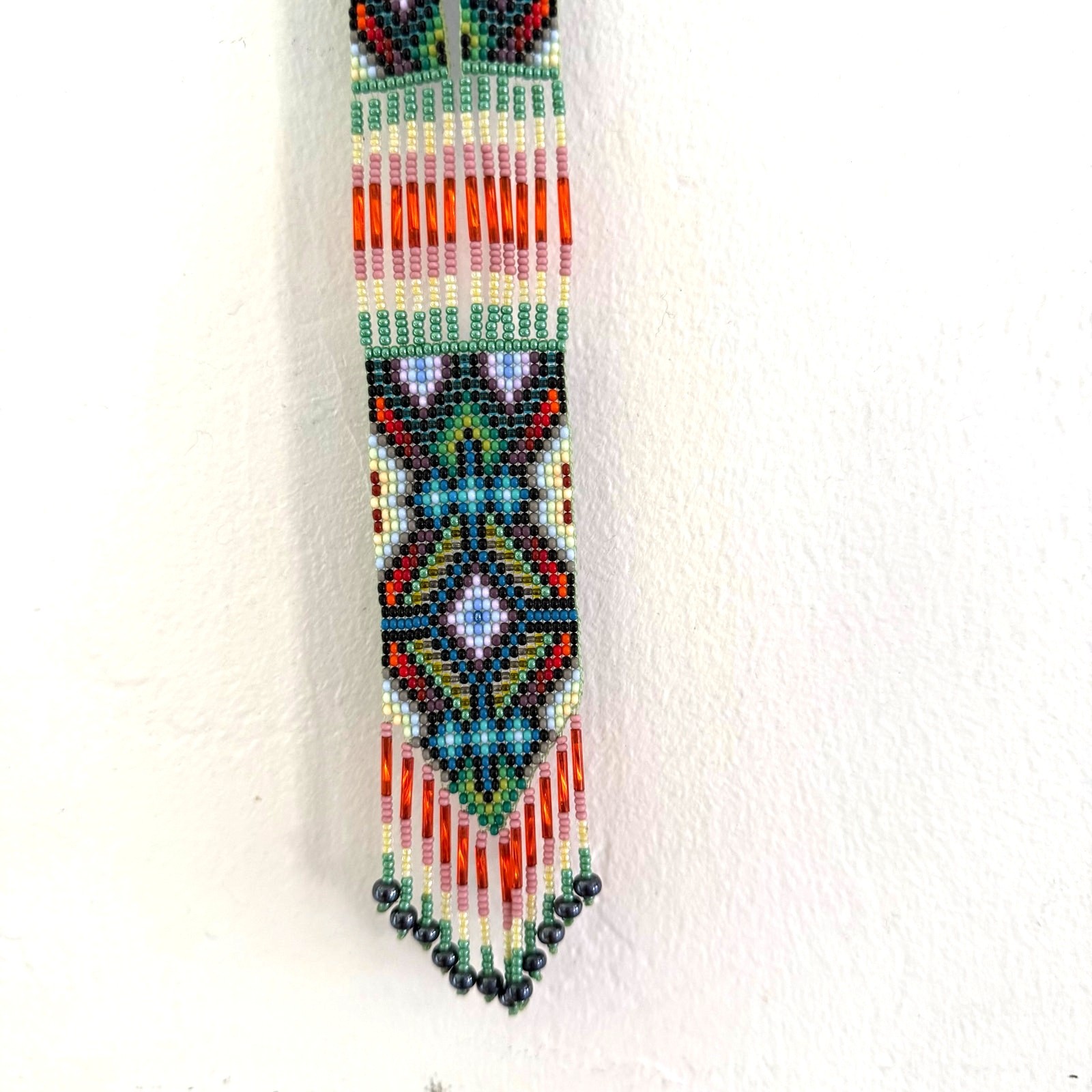 Native American Seed Beaded Necklace Handmade Multicolor Fringe Boho Unisex