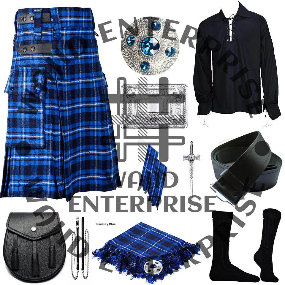 Men’s New Scottish Modern UTILITY Kilt 13Oz Tartan Fashion Utility KILTS Package