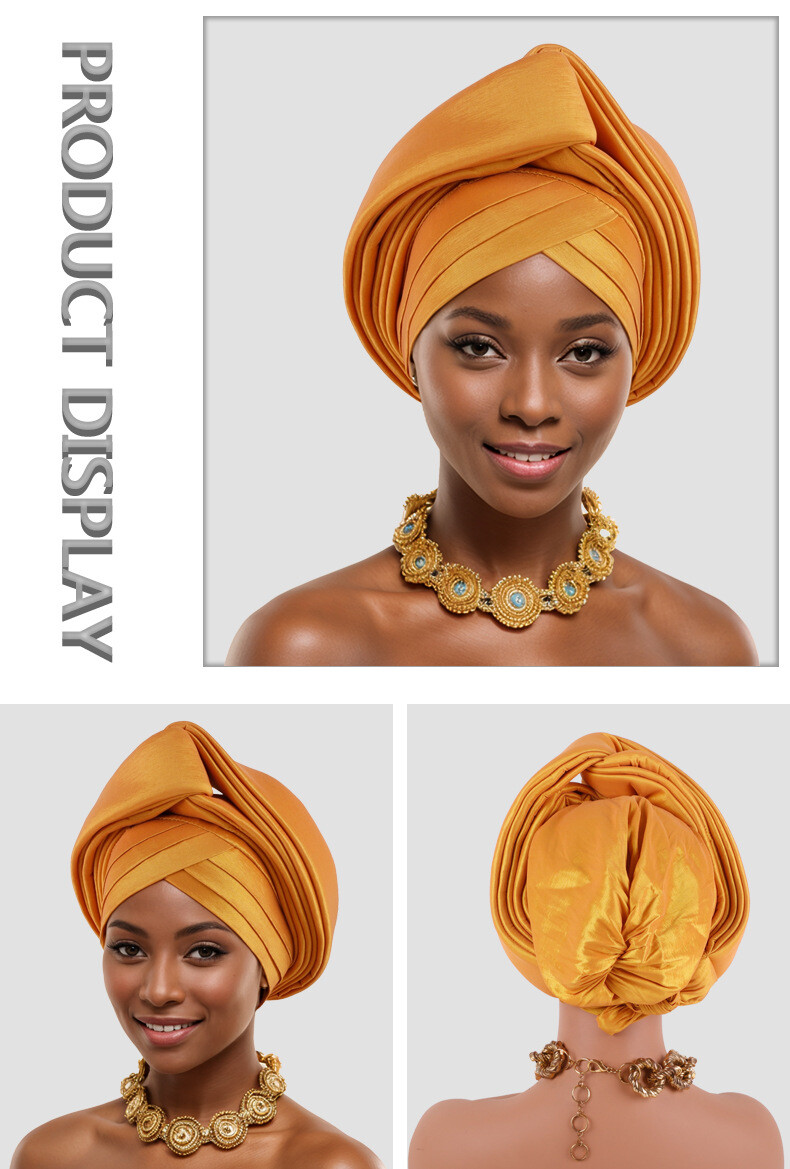 African Nigerian Women Head Wrap Hat Aso Oke Auto Gele Headtie Cap Islamic Hats