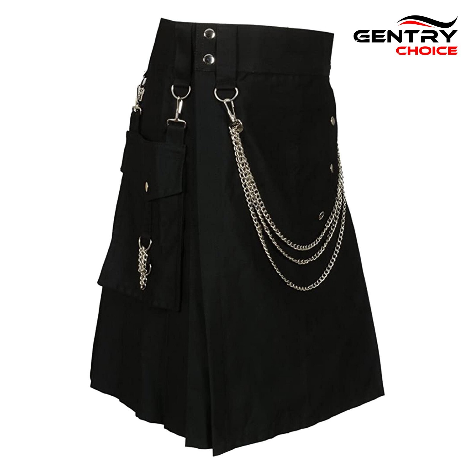 Fashion Cargo Utility Kilt Black with Silver Chains Scottish Outfit Traditional