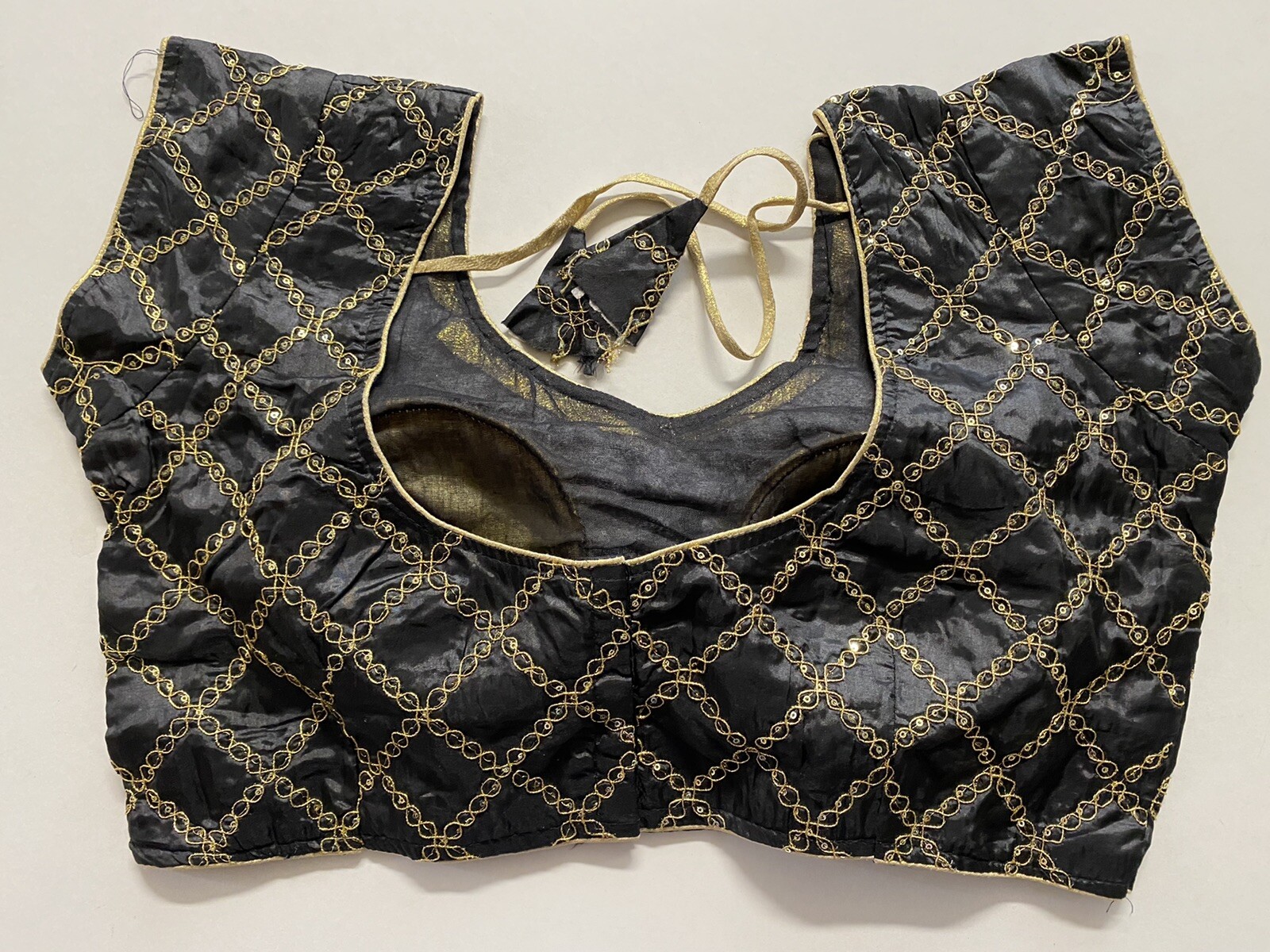 NEW Readymade Designer Sari Blouse Black brocade NECK DORI large XL size 42″ USA