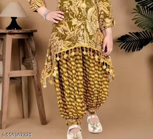 GIRLS KURTI & DHOTI PANT AND DUPATTA SET , TRENDY GIRLS TOP AND BALLOON PANT