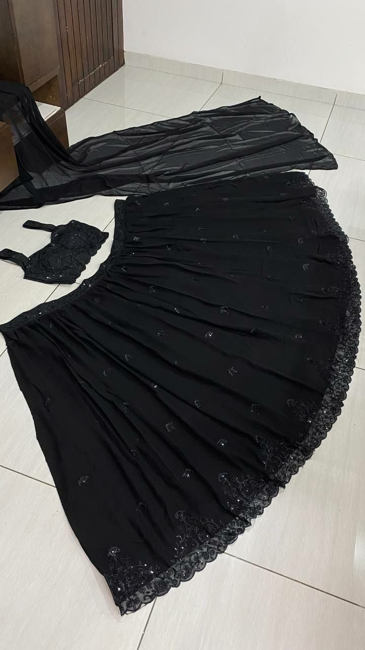 New Fancy Georgette Lehenga Choli With Black Blouse For Women Festival Wear