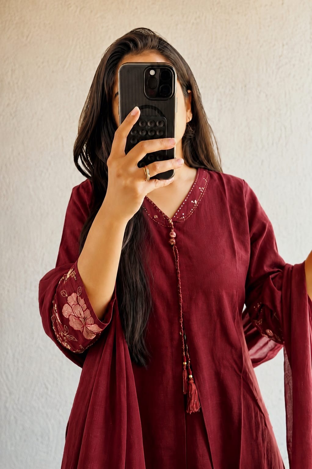 Women’s Maroon Kurta Pant Dupatta Set Indian Ethnic Suit Casual Festive
